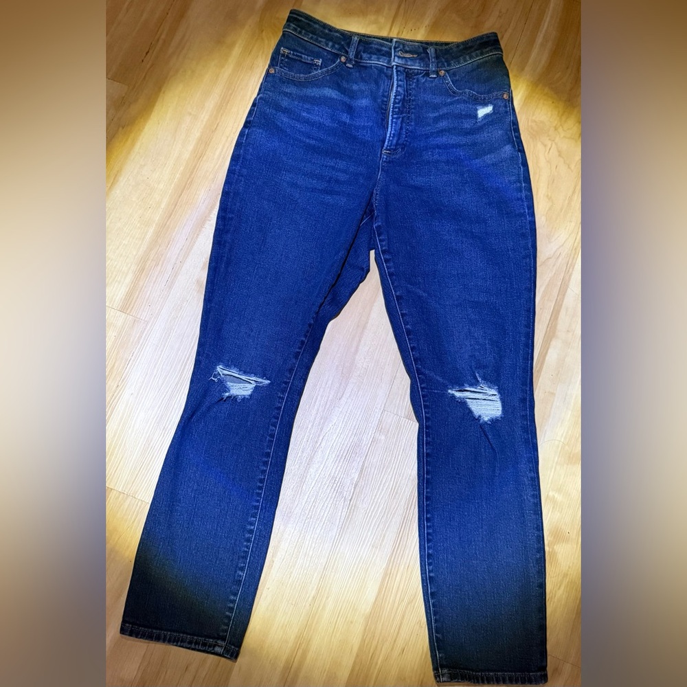 Express High Rise Ripped Indigo Jeans